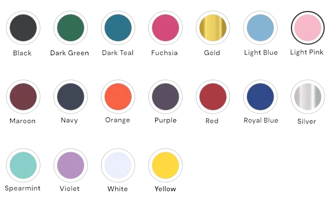 Color swatches with labels on a white background