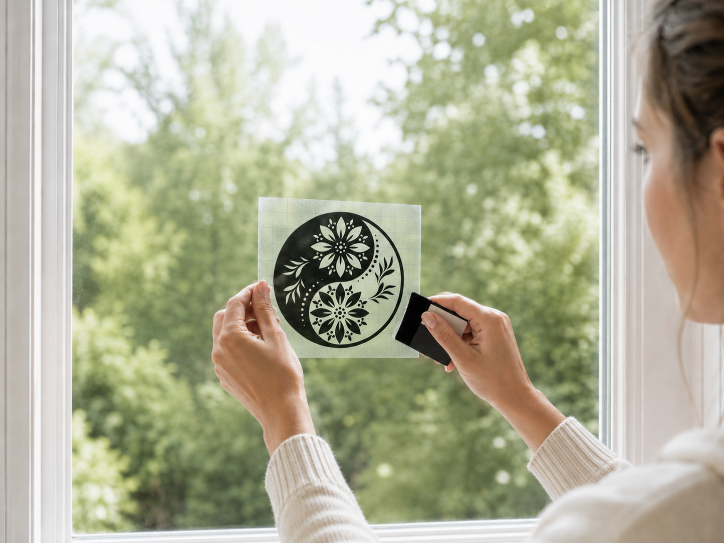 Floral Yin Yang Vinyl Decal | Balance & Harmony Car Window Sticker