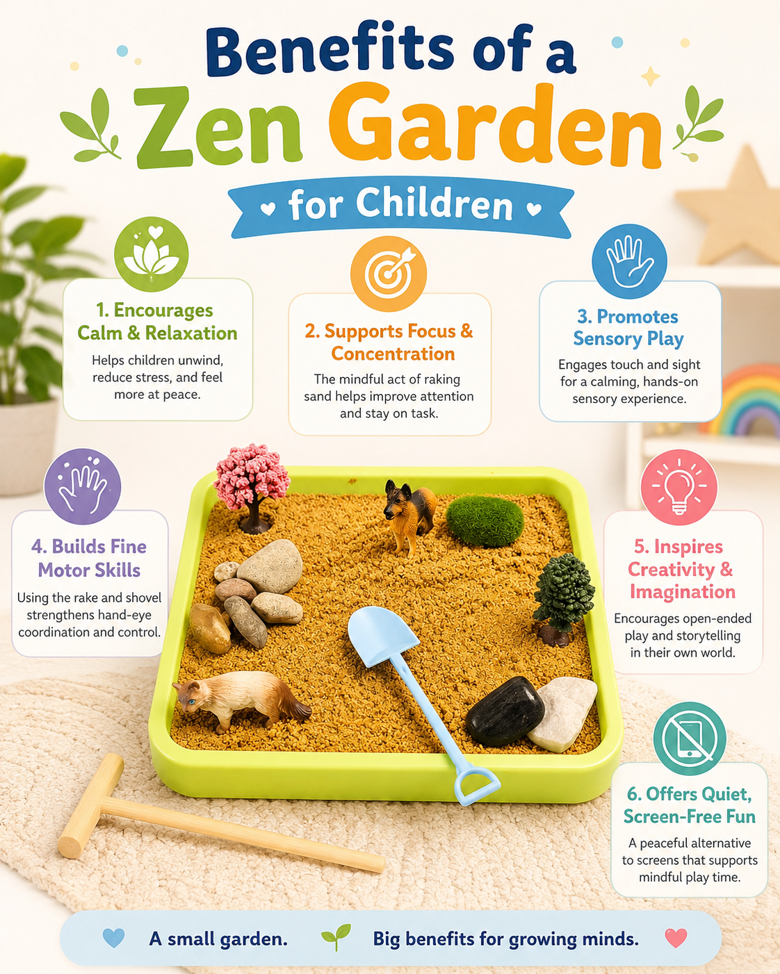a list of the benefits of a zen garden for children