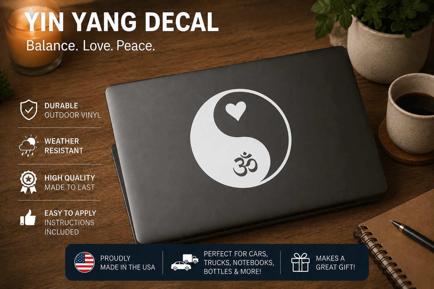 Om Yin Yang Vinyl Decal | Harmony & Mindfulness Car Window Decal