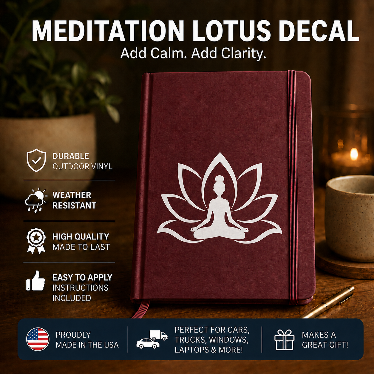 Meditation Lotus Vinyl Decal | Meditation Car Window Sticker