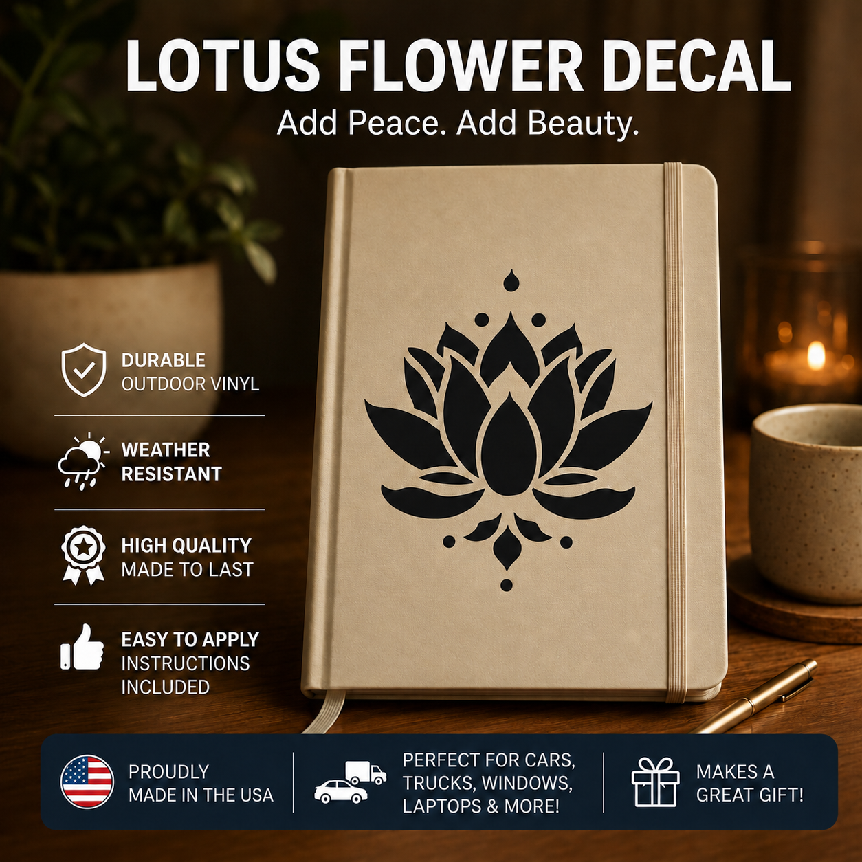 Lotus Flower Vinyl Decal | Peace & Growth Car Window Sticker