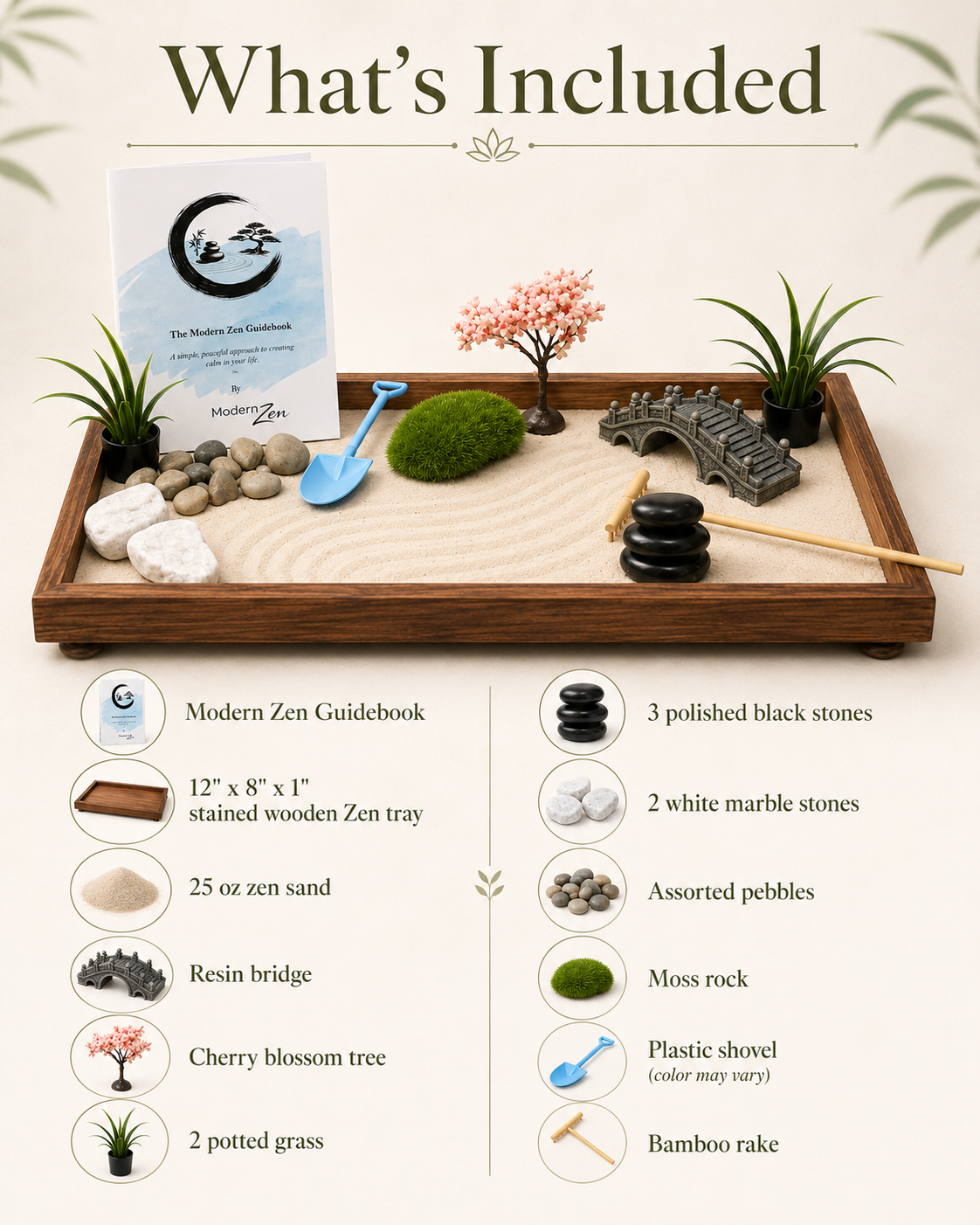 Deluxe Zen Garden Kit | Handcrafted Desktop Zen Garden for Stress Relief