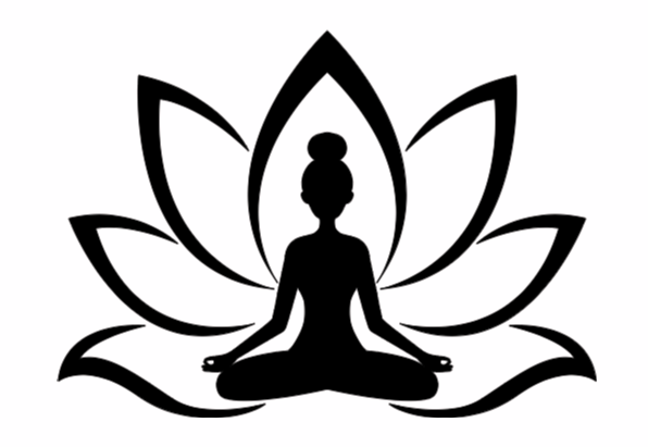 Silhouette of a person in meditation pose inside a lotus flower on a white background