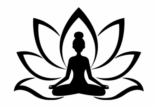 Silhouette of a person in meditation pose inside a lotus flower on a white background
