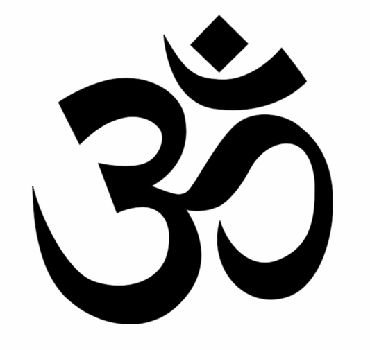 Black Om symbol on a white background