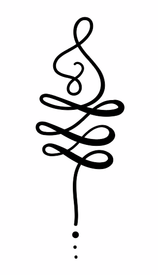 Black unalome symbol on a white background