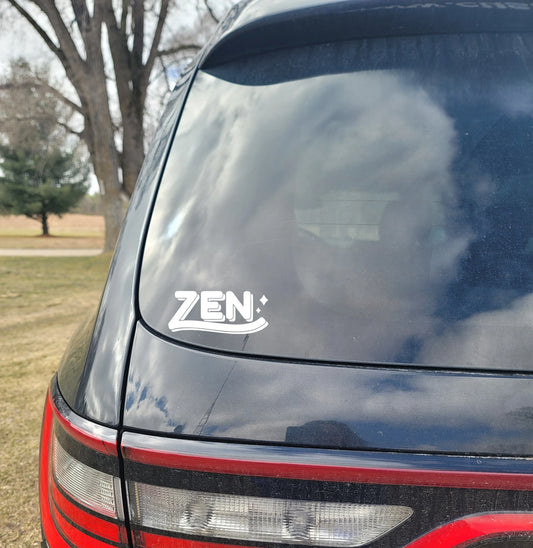 Car window with 'ZEN' decal